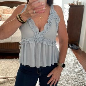SHEIN Blue Deep V Ruffled Tank Size S